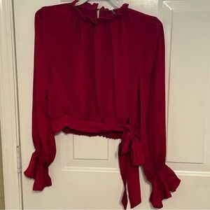 Glam Beautiful Women’s Red Blouse w/Side Tie Size Small Feel Like Silk NWT